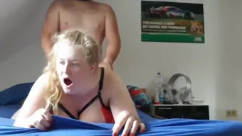 My buddy drills my horny chick's tight holes